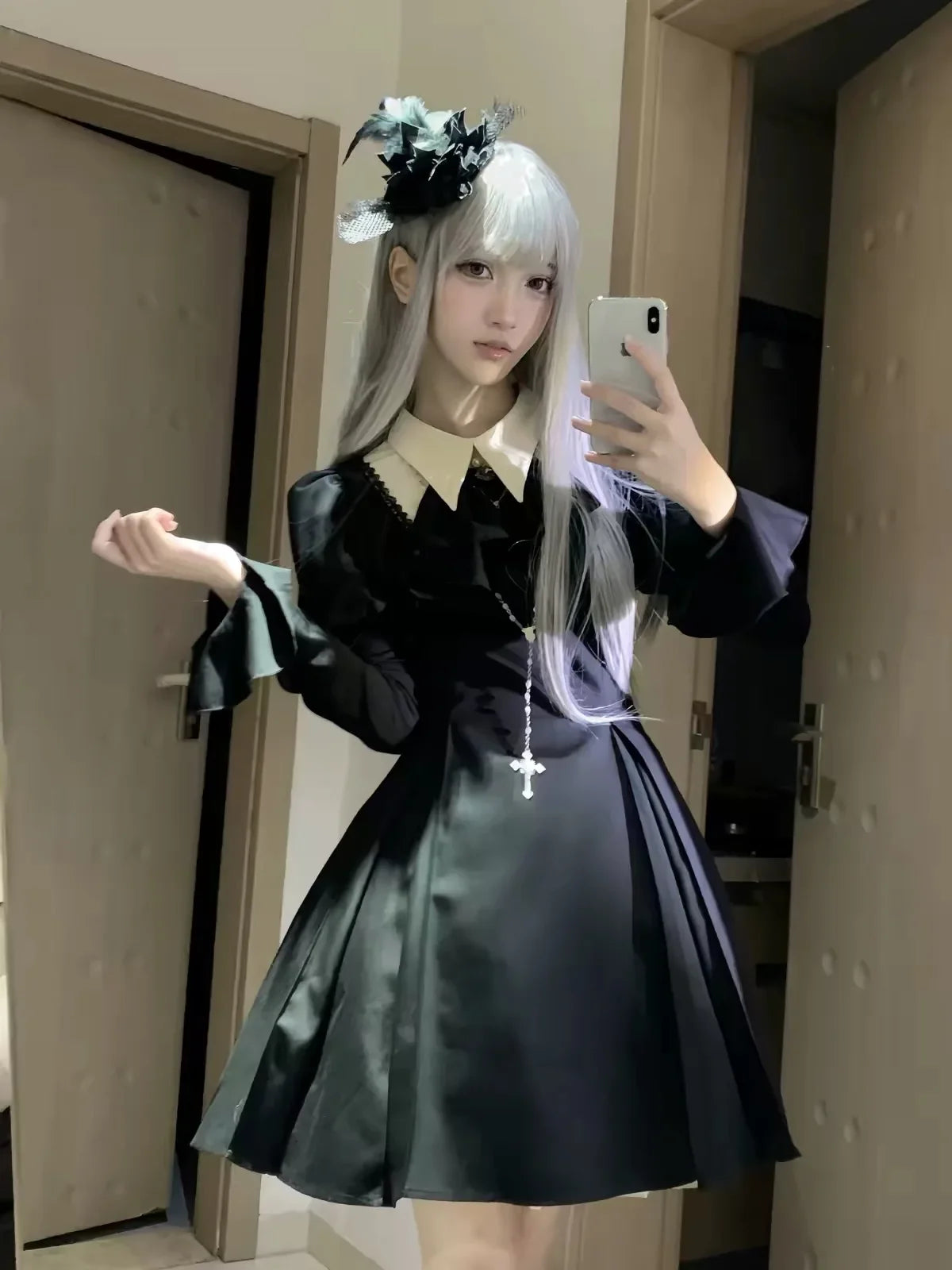 Black Y2K Retro Gothic Lace Mini Dress Women Lolita Slim Long Sleeve Streetwear Party Club Trendy Fashion Clothing