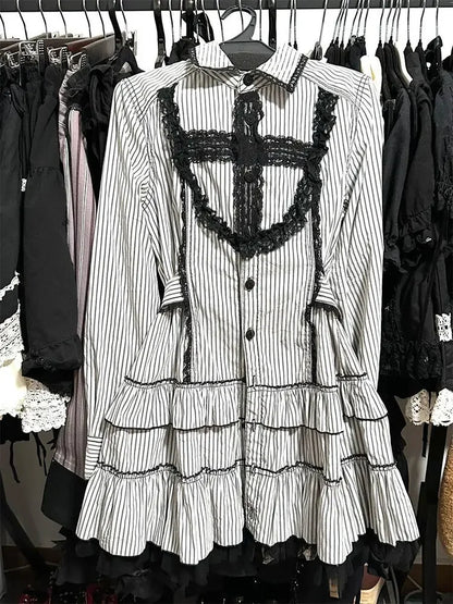 Black Y2K Retro Gothic Lace Mini Dress Women Lolita Slim Long Sleeve Streetwear Party Club Trendy Fashion Clothing
